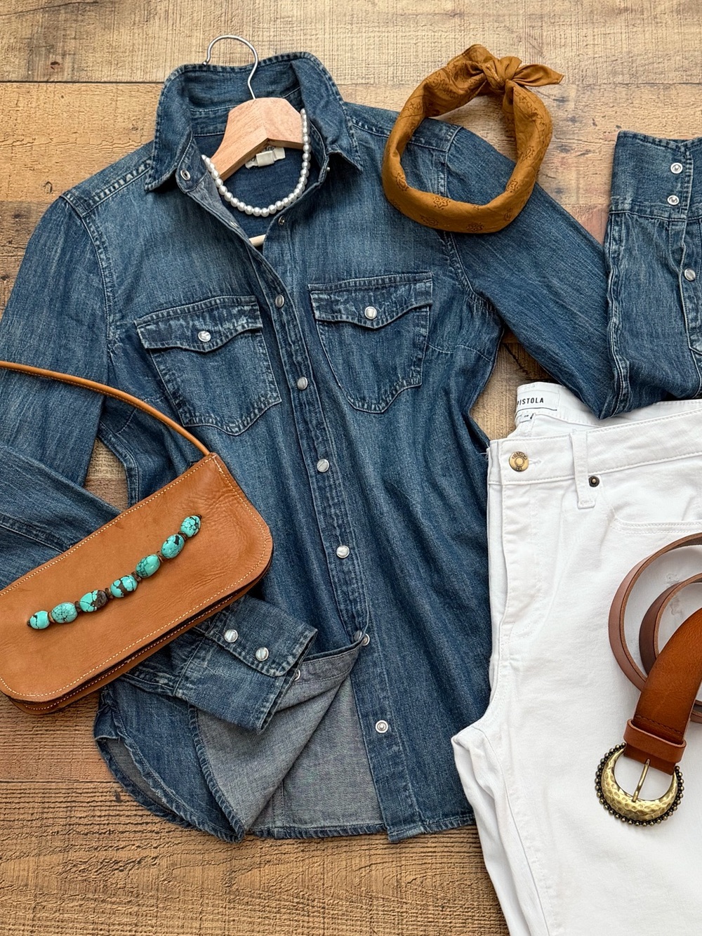 J Crew Pearl Snap Cotton Denim Shirt
